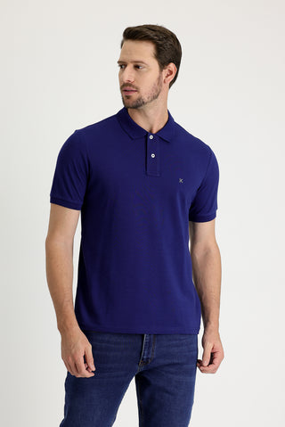  Orta Lacivert Polo Yaka Regular Fit Nakışlı Pamuk Tişört