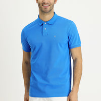 Su Mavisi Polo Yaka Regular Fit Nakışlı Pamuk Tişört