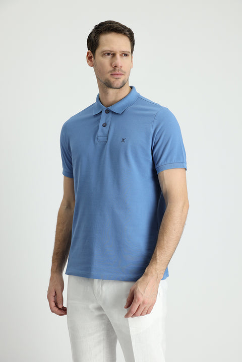 Koyu Havacı Polo Yaka Regular Fit Nakışlı Pamuk Tişört