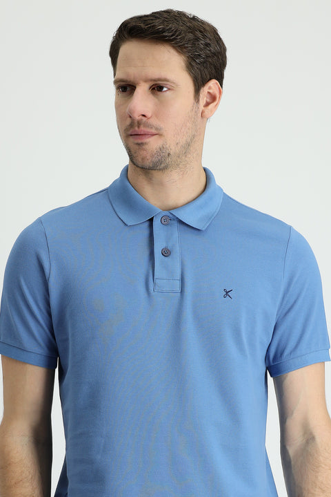 Koyu Havacı Polo Yaka Regular Fit Nakışlı Pamuk Tişört