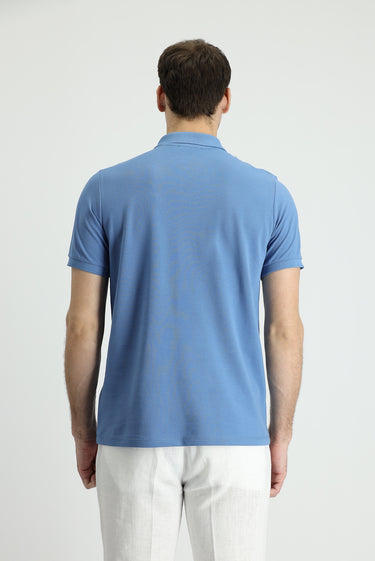 Koyu Havacı Polo Yaka Regular Fit Nakışlı Pamuk Tişört