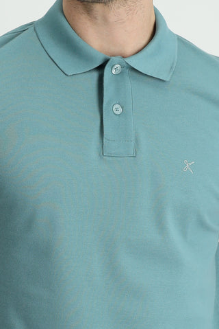  Küf Yeşili Polo Yaka Regular Fit Nakışlı Pamuk Tişört