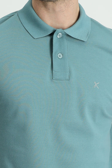 Küf Yeşili Polo Yaka Regular Fit Nakışlı Pamuk Tişört