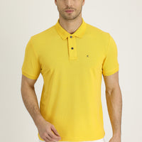 Koyu Sarı Polo Yaka Regular Fit Nakışlı Pamuk Tişört