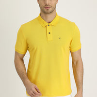 Koyu Sarı Polo Yaka Regular Fit Nakışlı Pamuk Tişört