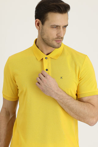 Koyu Sarı Polo Yaka Regular Fit Nakışlı Pamuk Tişört