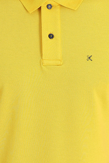 Koyu Sarı Polo Yaka Regular Fit Nakışlı Pamuk Tişört