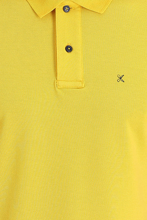 Koyu Sarı Polo Yaka Regular Fit Nakışlı Pamuk Tişört