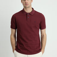 Koyu Bordo Polo Yaka Regular Fit Nakışlı Pamuk Tişört