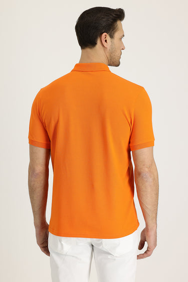 Orta Turuncu Polo Yaka Regular Fit Nakışlı Pamuk Tişört