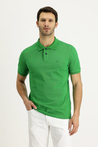  Çimen Yeşili Polo Yaka Regular Fit Nakışlı Pamuk Tişört