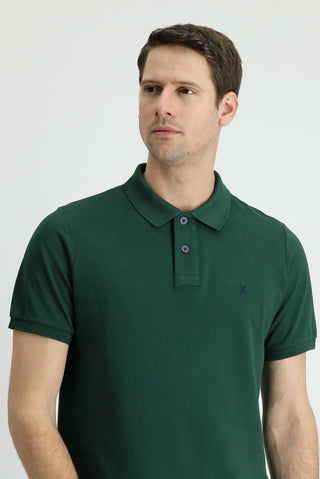 Koyu Yeşil Polo Yaka Regular Fit Nakışlı Pamuk Tişört