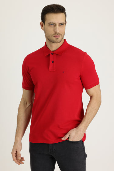 Bayrak Kırmızı Polo Yaka Regular Fit Nakışlı Pamuk Tişört