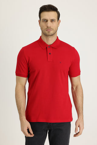  Bayrak Kırmızı Polo Yaka Regular Fit Nakışlı Pamuk Tişört