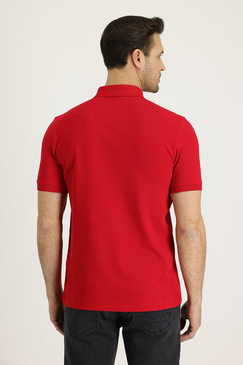 Bayrak Kırmızı Polo Yaka Regular Fit Nakışlı Pamuk Tişört