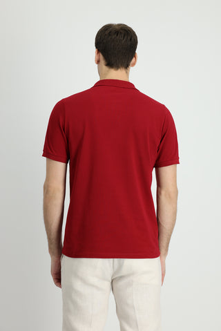  Koyu Kırmızı Polo Yaka Regular Fit Nakışlı Pamuk Tişört