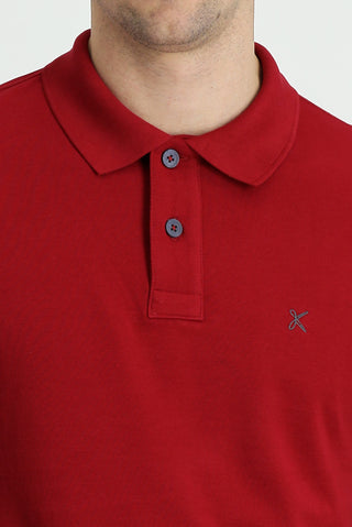  Koyu Kırmızı Polo Yaka Regular Fit Nakışlı Pamuk Tişört