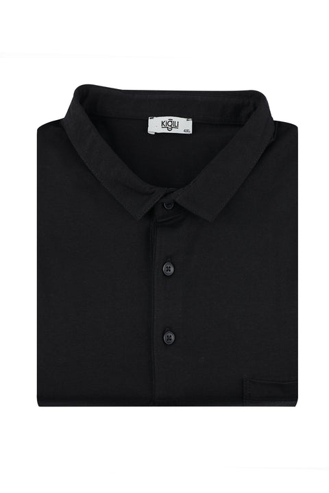 Siyah Büyük Beden Polo Yaka Pamuklu Süprem Tişört