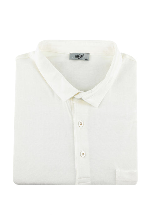 Ekru Büyük Beden Polo Yaka Pamuklu Süprem Tişört