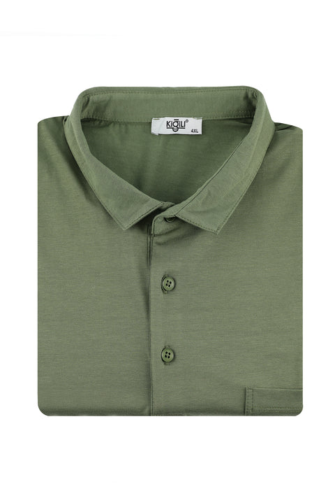 Orta Haki Büyük Beden Polo Yaka Pamuklu Süprem Tişört