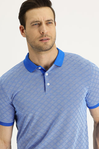  Mavi Polo Yaka Slim Fit Dar Kesim Desenli Tişört
