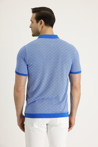  Mavi Polo Yaka Slim Fit Dar Kesim Desenli Tişört