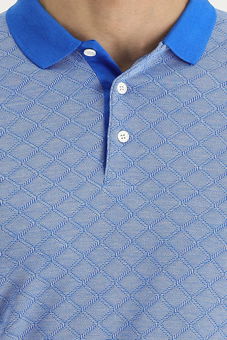  Mavi Polo Yaka Slim Fit Dar Kesim Desenli Tişört