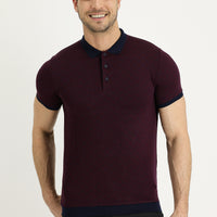 Açık Bordo Polo Yaka Slim Fit Dar Kesim Desenli Tişört