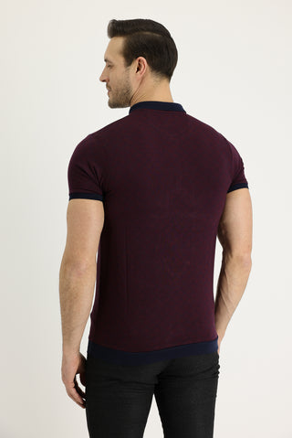  Açık Bordo Polo Yaka Slim Fit Dar Kesim Desenli Tişört