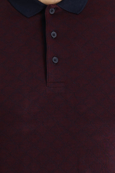  Açık Bordo Polo Yaka Slim Fit Dar Kesim Desenli Tişört
