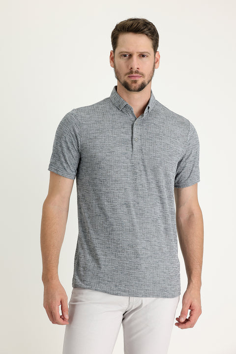Orta Gri Polo Yaka Regular Fit Desenli Tişört