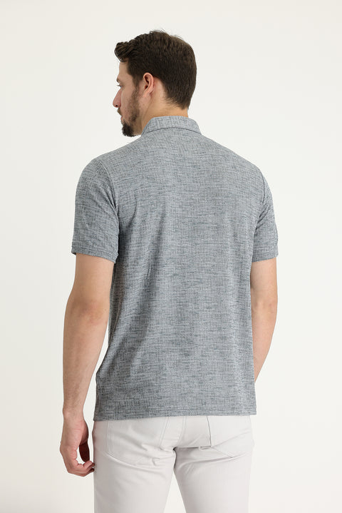 Orta Gri Polo Yaka Regular Fit Desenli Tişört