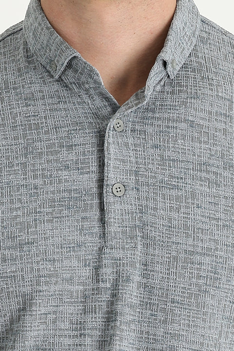 Orta Gri Polo Yaka Regular Fit Desenli Tişört