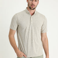 Orta Bej Polo Yaka Regular Fit Desenli Tişört