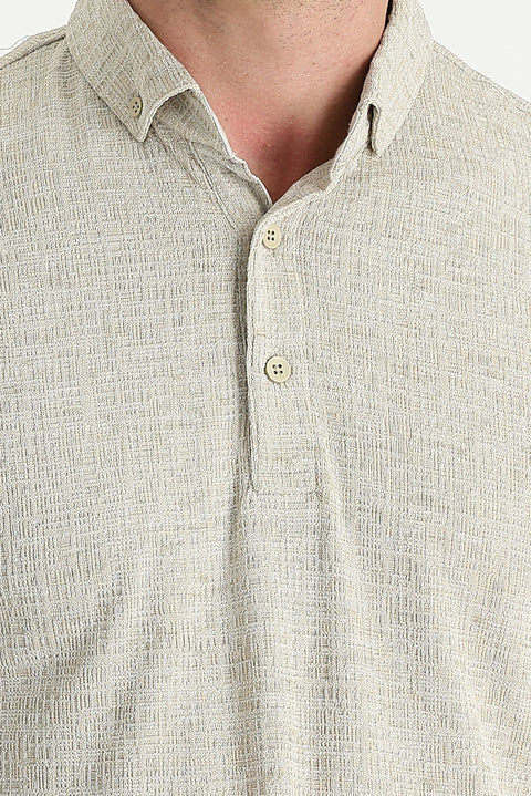 Orta Bej Polo Yaka Regular Fit Desenli Tişört