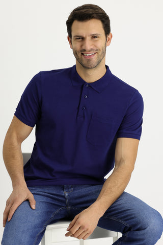  Orta Lacivert Polo Yaka Regular Fit Nakışlı Pamuk Tişört