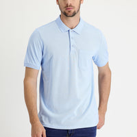 Uçuk Mavi Polo Yaka Regular Fit Nakışlı Pamuk Tişört