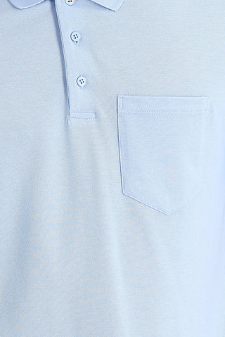  Uçuk Mavi Polo Yaka Regular Fit Nakışlı Pamuk Tişört
