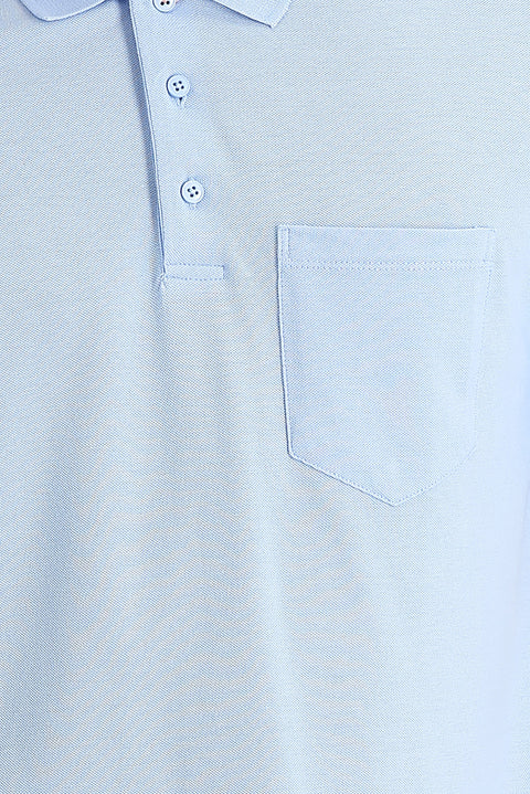 Uçuk Mavi Polo Yaka Regular Fit Nakışlı Pamuk Tişört