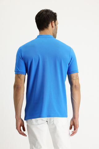  Su Mavisi Polo Yaka Regular Fit Nakışlı Pamuk Tişört