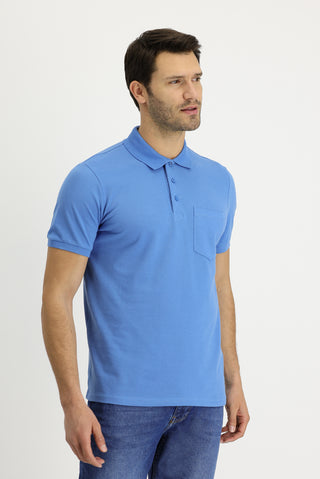  Havacı Mavi Polo Yaka Regular Fit Nakışlı Pamuk Tişört