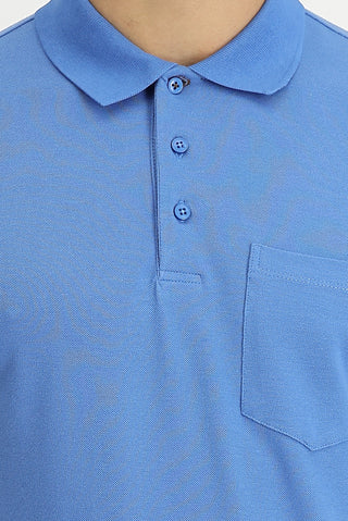  Havacı Mavi Polo Yaka Regular Fit Nakışlı Pamuk Tişört