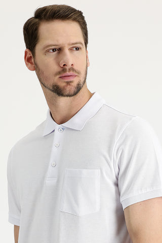  Beyaz Polo Yaka Regular Fit Nakışlı Pamuk Tişört
