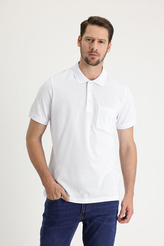  Beyaz Polo Yaka Regular Fit Nakışlı Pamuk Tişört