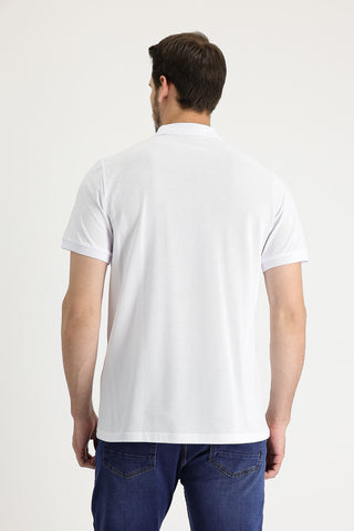  Beyaz Polo Yaka Regular Fit Nakışlı Pamuk Tişört