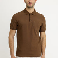 Taba Polo Yaka Regular Fit Nakışlı Pamuk Tişört