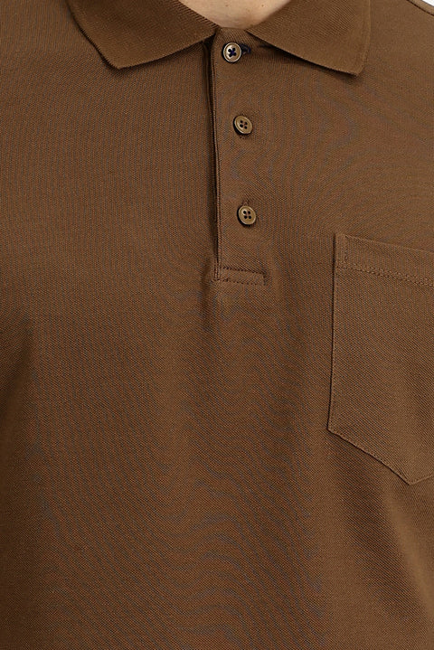 Taba Polo Yaka Regular Fit Nakışlı Pamuk Tişört