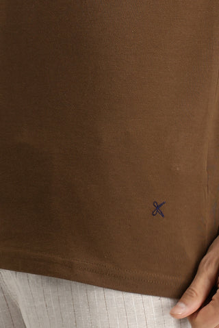  Taba Polo Yaka Regular Fit Nakışlı Pamuk Tişört