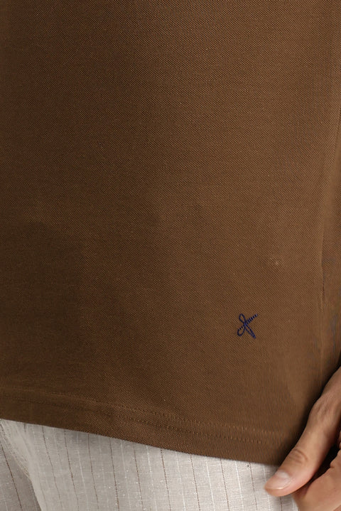 Taba Polo Yaka Regular Fit Nakışlı Pamuk Tişört