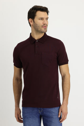  Koyu Bordo Polo Yaka Regular Fit Nakışlı Pamuk Tişört